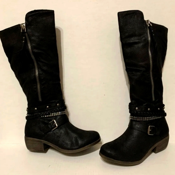 Redpoll Studded Knee High Buckle Riding Boots, Black Size  6.5 - Picture 2 of 8